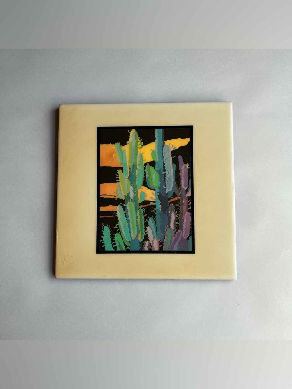 Southwest Style Desert Cactus Ceramic Wall Tile 7.75"